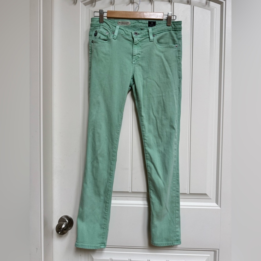 AG Adriano Goldschmied Mint Green Low Rise Stevie Ankle Slim Straight Jean. 27R